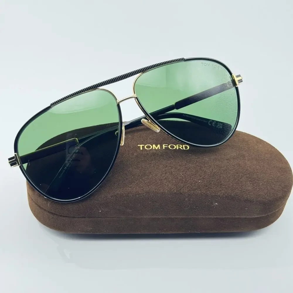 Tom Ford Sunglasses Rupert-02 TF1340 01N Black Aviator Frame Green Lens 63mm New